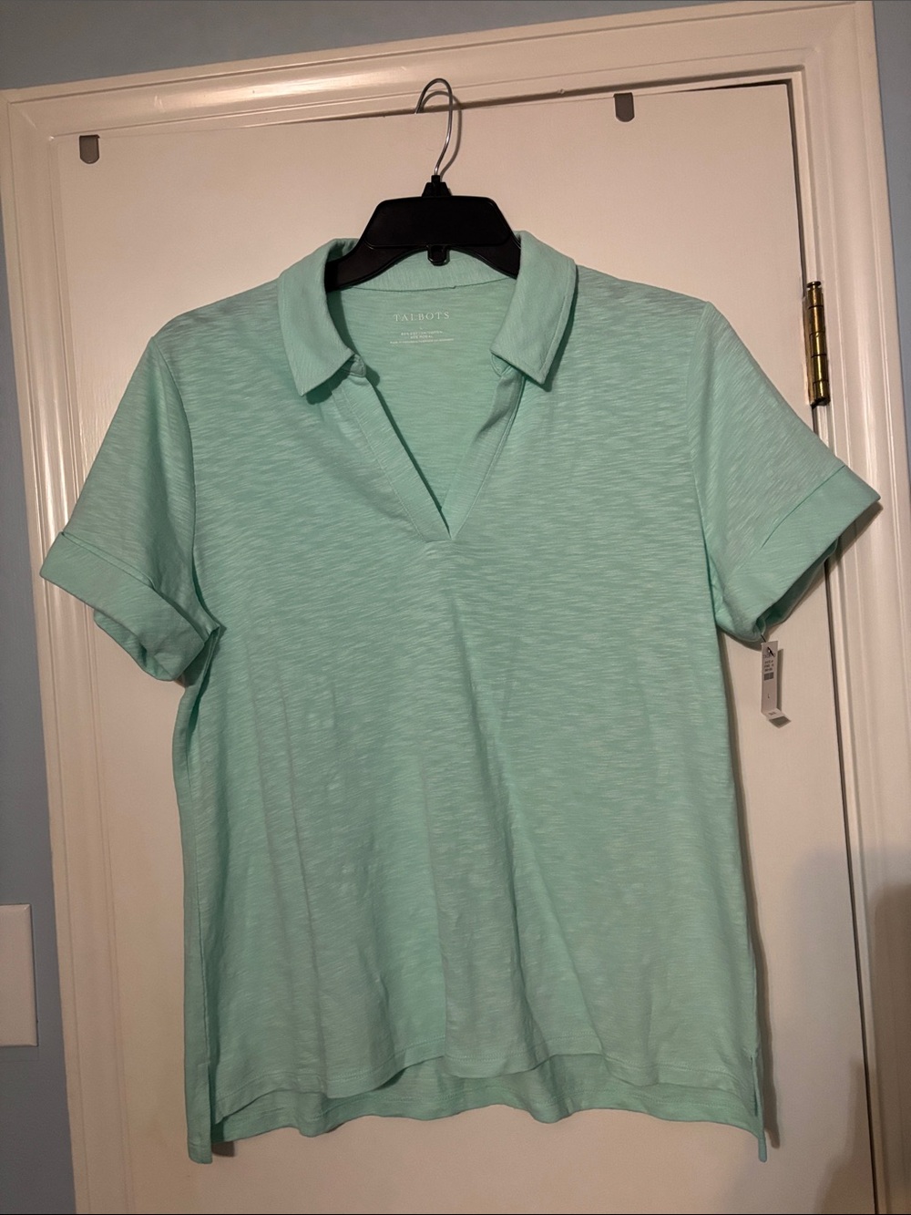 Talbots Mint Green Short Sleeve Polo V-Neck Top